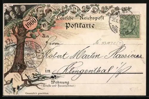 Lithographie Wilhelm II. von Preussen, Kronprinz Wilhelm und Pr. Oskar im Baum