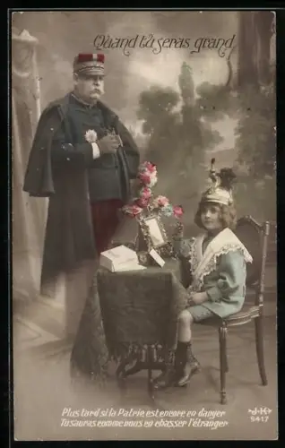 AK Quand tu seras grand, Plus tard si la Patrie..., Heeresführer und Knabe