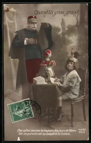 AK Quand tu seras grand, Mon enfant souviens..., Heeresführer und Knabe