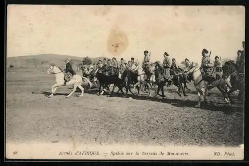 AK Armée d`Afrique, Spahis sur le Terrain de Manoeuvre