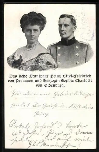 AK Prinz Eitel Friedrich von Preussen und seine Braut Herzogin Sophie Charlotte von Oldenburg