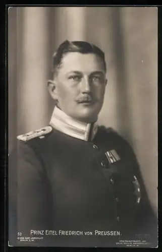 AK Portrait Prinz Eitel Friedrich von Preussen in Uniform