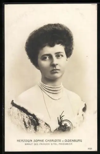 AK Herzogin Sophie Charlotte v. Oldenburg, Braut des Prinzen Eitel Friedrich von Preussen