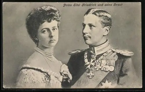 AK Prinz Eitel Friedrich von Preussen und seine Braut im Porträt
