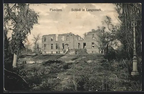 AK Langemark /Flandern, zerstörtes Schloss in Langemark