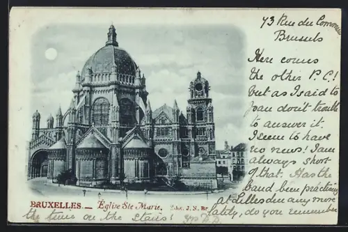 Mondschein-AK Bruxelles, Église Ste. Marie