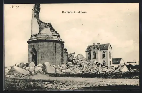 AK Ostende, Zerstörter Leuchtturm