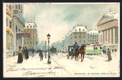 Künstler-AK Brüssel / Bruxelles, Anspach sous la Neige
