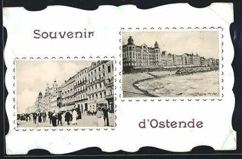 AK Ostende, Strassenpartie mit Hotel Belle Vue, Blick zum Strand