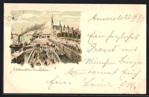 Lithographie Anvers, Debarcadere du Steen