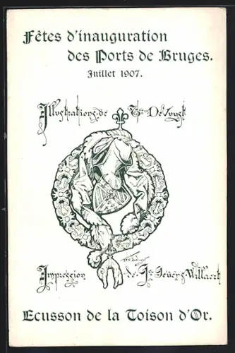 AK Bruges, Fêtes d`inauguration des Ports de Bruges 1907, Ecusson de la Toison d`Or