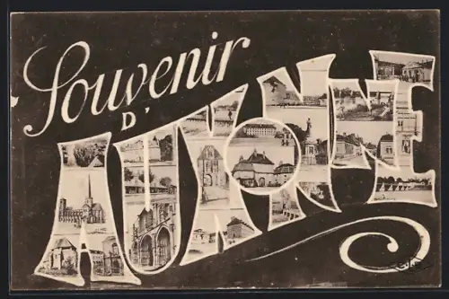 AK Auxonne, Souvenir, Ortspartien im Schriftzug