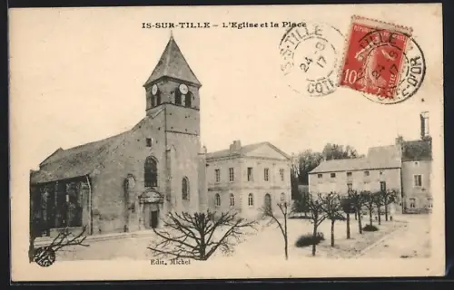 AK Is-sur-Tille /C.-d`Or, L`Eglise et la Place