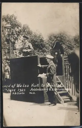 AK Bristol, Prince of Wales addressing Ex-Servicemen in 1921