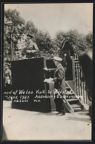 AK Bristol, Prince of Wales addressing Ex-Servicemen in 1921