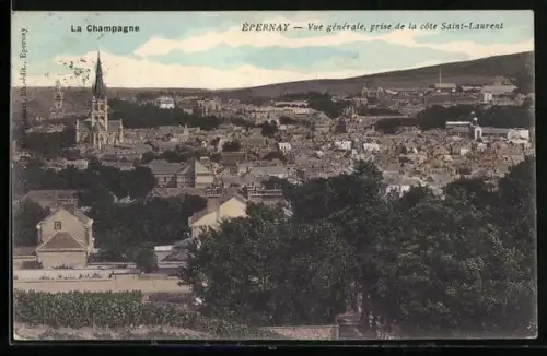 AK Épernay, La Champagne, Vue générale, prise de la côte Saint-Laurent
