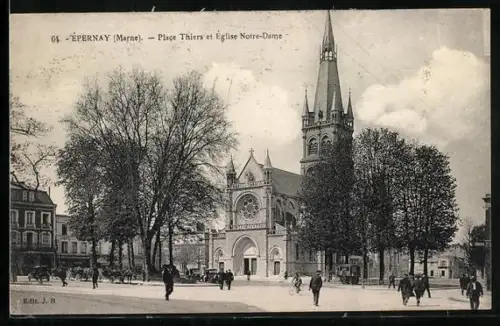 AK Épernay /Marne, Place Thiers et Église Notre-Dam