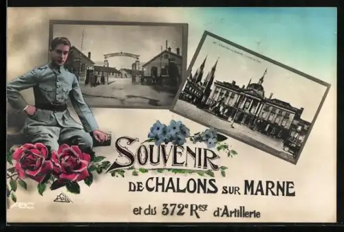 AK Chalons-sur-Marne, L`Hôtel de Ville, 372e Regt. d`Artillerie
