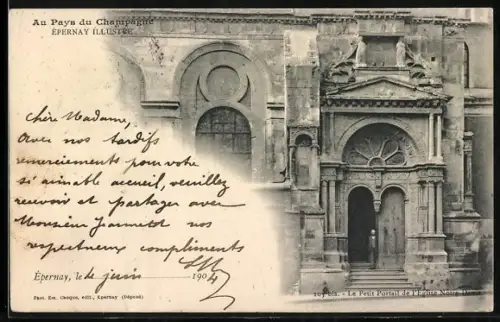 AK Épernay, Au Pays du Champagne, Le Petit Portail de l`Eglise Notre Dame