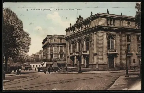 AK Épernay /Marne, Le Théâtre et Place Thiers