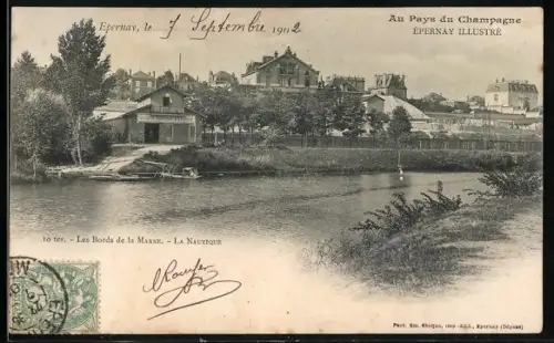 AK Épernay, Au Pays du Champagne, Les Bords de la Marne, La Nautique