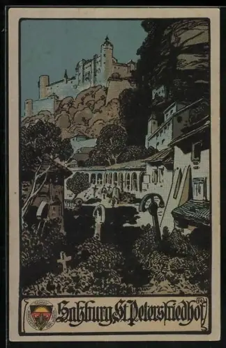 AK Deutscher Schulverein NR. 312: Salzburg, St. Petersfriedhof, Wappen Deutscher Schulverein