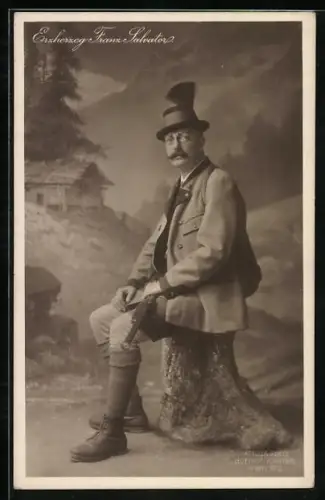 AK Erzherzog Franz Ferdinand Salvator von Österreich, Portrait in Jägerkluft mit Gewehr