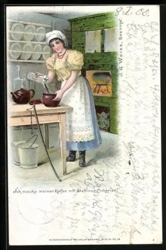AK Frau macht aus Stettiner Cichorien Kaffee