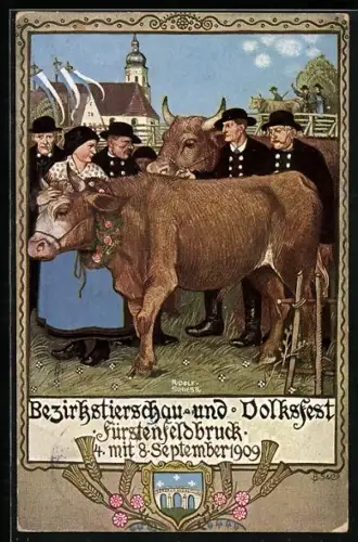 Künstler-AK Fürstenfeldbruck, Ausstellung Bezirkstierschau und Volksfest 1909, Rinder