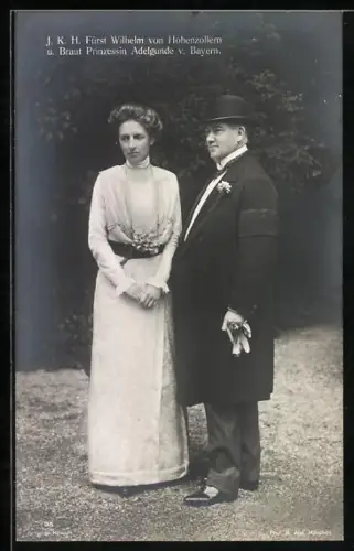 AK Fürst Wilhelm von Hohenzollern-Sigmaringen mit seiner Braut Prinzessin Adelgunde von Bayern