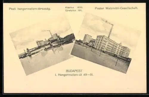 AK Budapest, Pester Walzmühl-Gesellschaft, Hengermalom-út 49-51