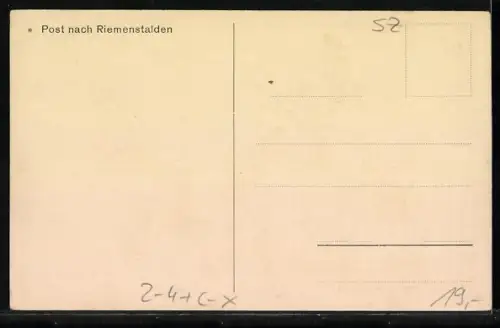 AK Riemenstalden, Frau mit Stock und Korb auf dem Rücken