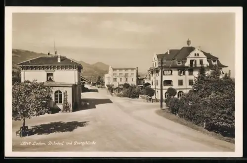 AK Lachen, Bahnhof und Postgebäude