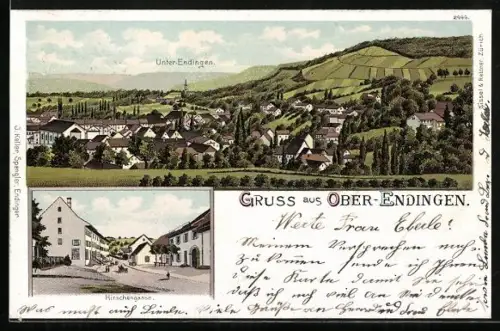 AK Ober-Endingen, Blick in die Hirschengasse, Ortsansicht