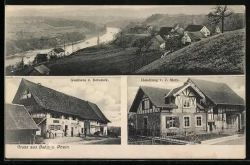 AK Lottstetten, Balm am Rhein, Gasthaus z. Rebstock, Handlung v. J. Merz, Ortsansicht