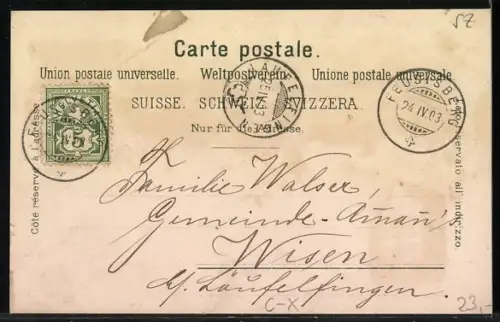 Lithographie Feusisberg, Pension Feusisgarten, Gasthof Feusisberg, Pension zur Frohen Aussicht