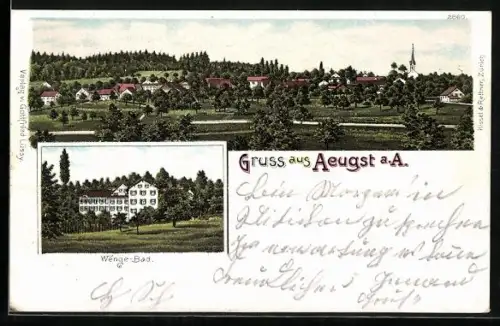 Lithographie Aeugst a. A., Wenge-Bad, Ortsansicht