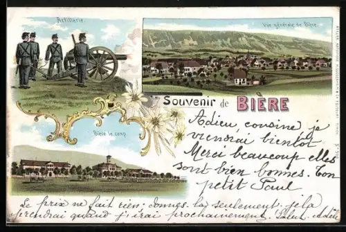 Lithographie Bière, Artillerie, Le Camp, Vue générale