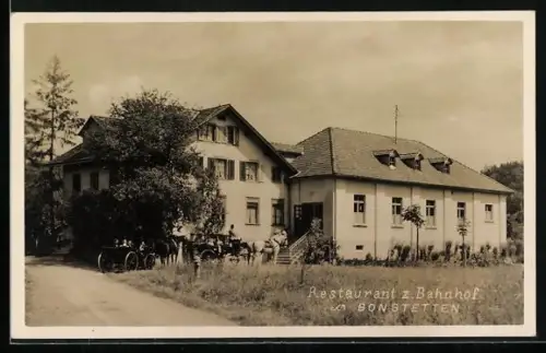 AK Bonstetten, Restaurant z. Bahnhof mit Kutschen