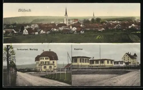 AK Bülach, Restaurant Wartegg, Kaserne, Ortsansicht