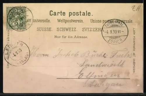 Lithographie Bülach, Ortsansicht aus der Vogelschau