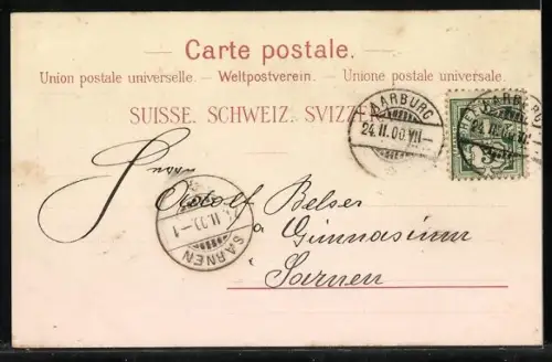 Lithographie Aarburg, Ortsansicht, Dame mit Strohhut