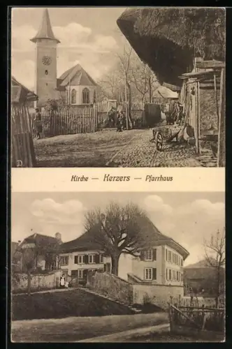 AK Kerzers, Kirche und Pfarrhaus