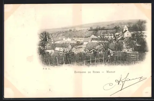 AK Mailly, Panorama mit Kirche