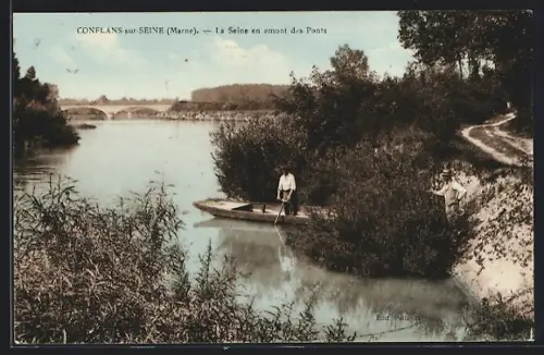 AK Conflans-sur-Seine, la Seine en amont des Ponts