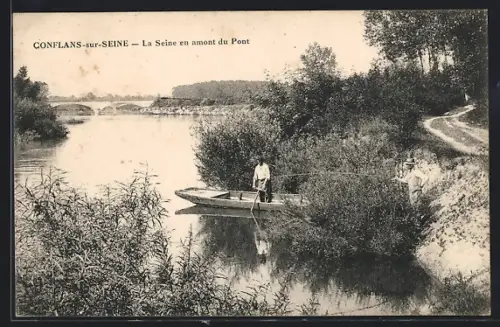 AK Conflans-sur-Seine, La Seine en amont du Pont