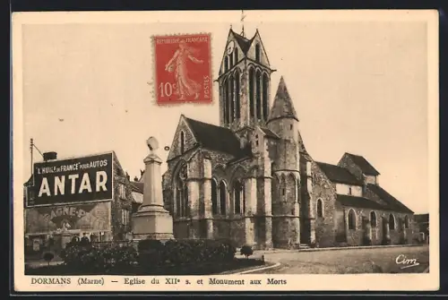 AK Dormans /Marne, Église du XIIe s. et Monument aux Morts