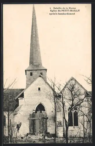 AK Petit-Mailly, Église après le bombardement lors de la Bataille de la Marne