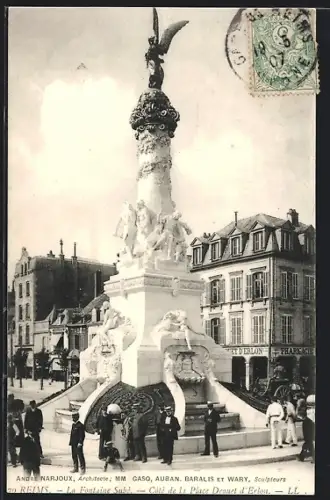 AK Reims, La Fontaine Subé sur la Place Drouet-d`Erlon