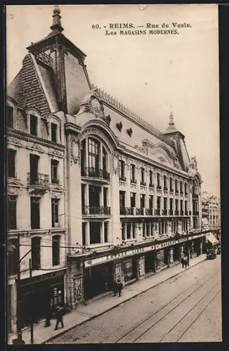 AK Reims, Rue de Vesle, Les Magasins Modernes